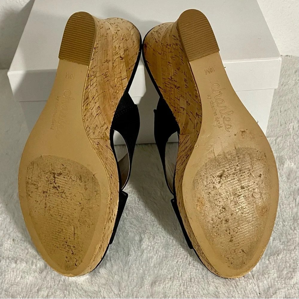 Charles by Charles David Latrice Black Cork Platform Wedge Sandals Size 10M